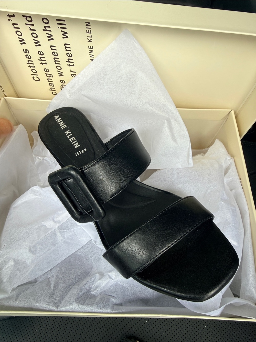 Anne Klein Nicky sandal Black Double-Strap Slide with Buckle BRAND NEW